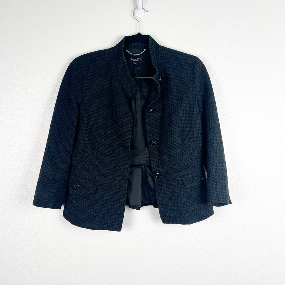 Talbots Textured Button Front Blazer Black Womens Size 6 Academia Classiccore